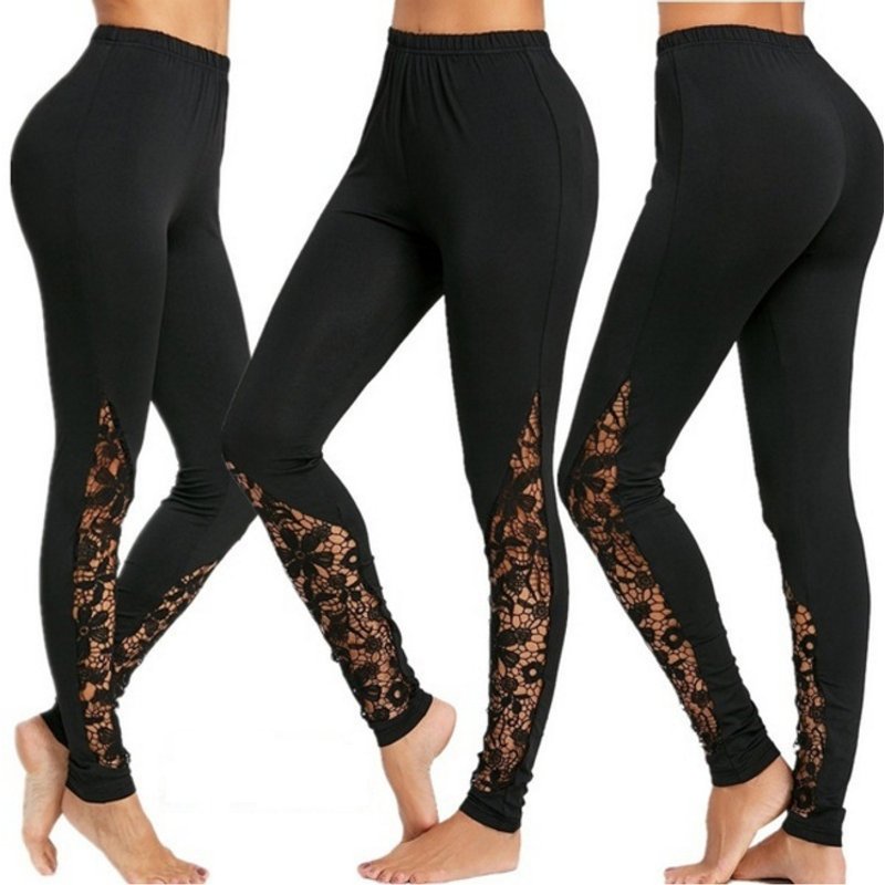 Women's Clothing Lace Patchwork Sexy Slim Sports Casual Yoga Leggings