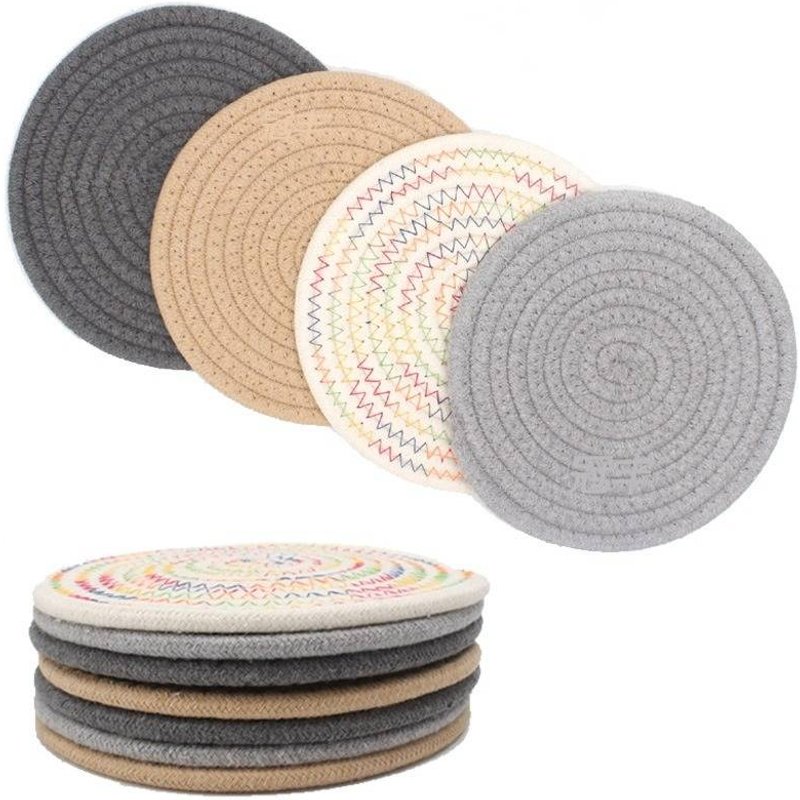 Nordic Ins Cotton Rope Woven Placemat Round Cotton Thread Woven Coaster Casserole Mat Kitchen Table Thick Insulation Pad