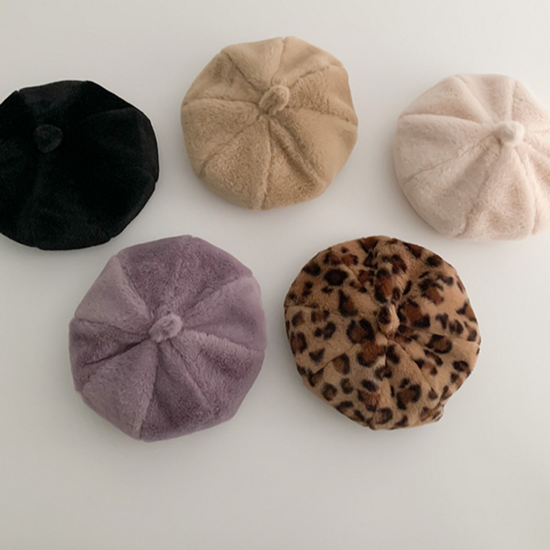 Kids'hats Imitation rabbit fur leopard print beret hat for children