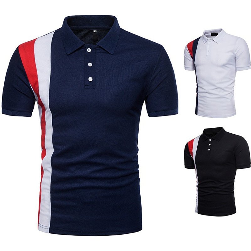 polo Shirt Short Sleeve Patchwork Casual Polo Men's Summer Casual Polo Shirt Top