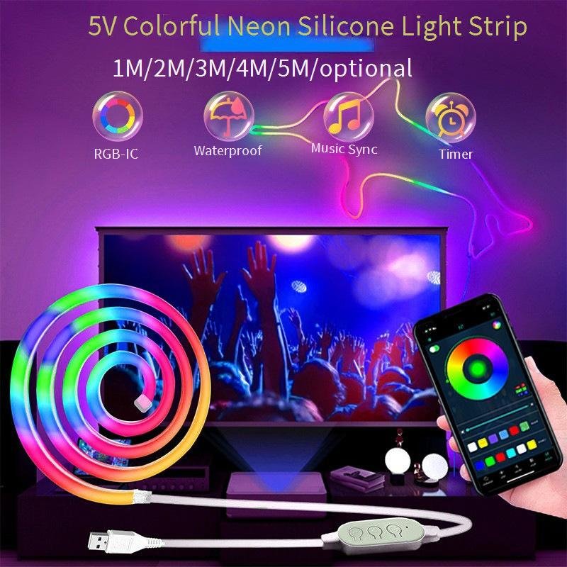 Home & Garden Colorful Neon Light With USB Flexible Silicone DIY Shape Smart Marquee Bluetooth Pickup Gaming Atmosphere Light Strip