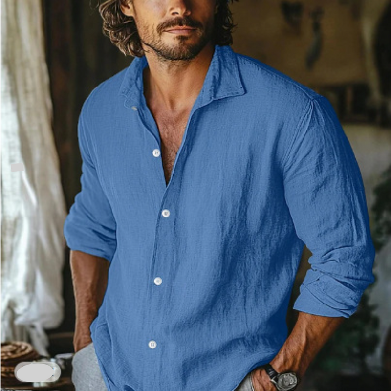 Men's Clothing Men's Linen Shirt Button Shirt Summer Beach Shirt Solid Color