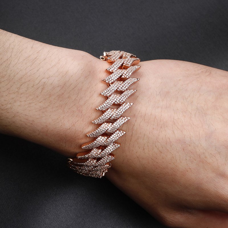 20mm Thorn Box Buckle Cuban Chain Full Of Zircon Hip Hop Men's Trendy Bracelet Real Gold Electroplating