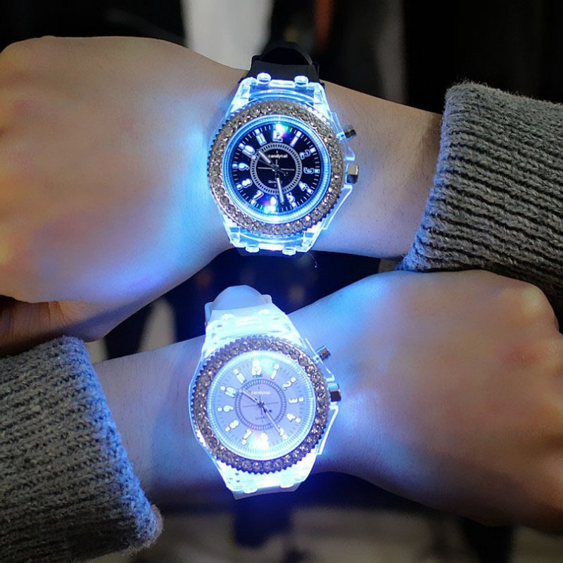 Bling Watch for Women Men LED Luminous Colorful Lights Sport Silicone Analog Quartz Watches Waterproof