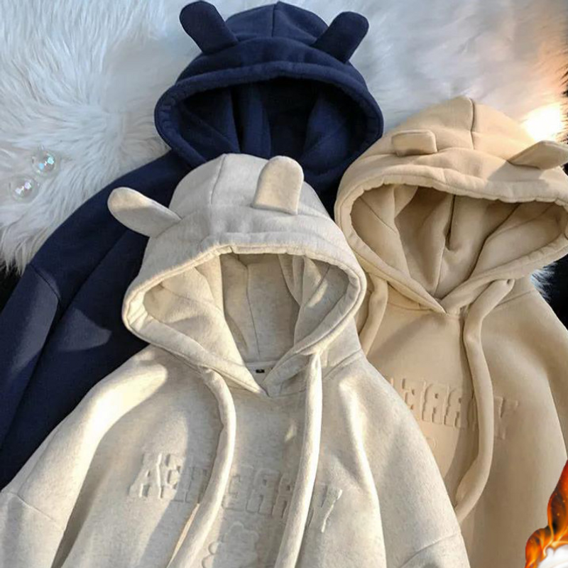 Women's Clothing Fashion brand high street couple sweater female design niche plus velvet thick new lazy style hooded jacket