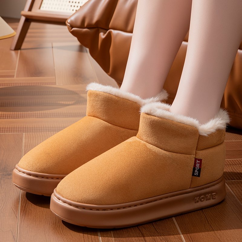 Unisex Winter Fleece Slippers – Outdoor Snow Boots With EVA Sole, Warm & Comfortable For Men & Women (Black/Beige/Khaki, Sizes 36-45)