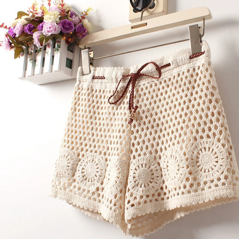 Women's Clothing Knitted Lace Embroidery Hollow Loose Shorts Anti Exposure Safety Pants Women's New Style Shorts