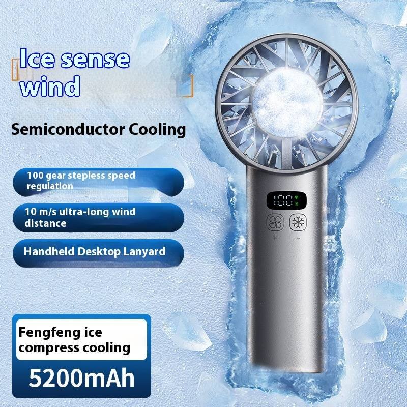 Ultra-Quiet Ice Cooling Handheld Fan - 100-Speed Adjustable, USB Rechargeable Mini Fan With Fast Cooling For Office & Travel