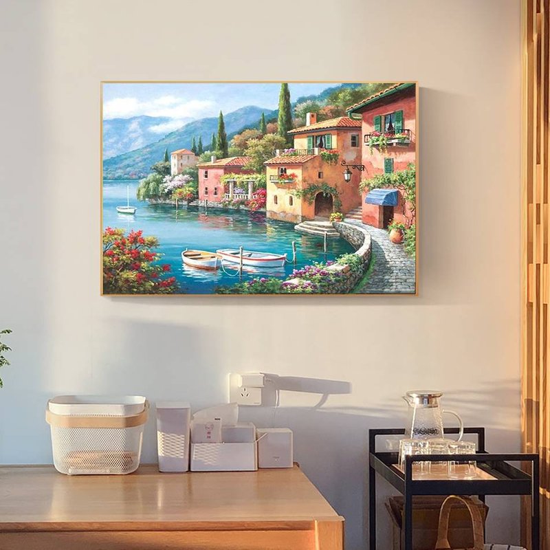 RUOPOTY Oil Paint By Numbers For Kids Picture Drawing Seaside Town Landscape Paint For Painting Unique Gift