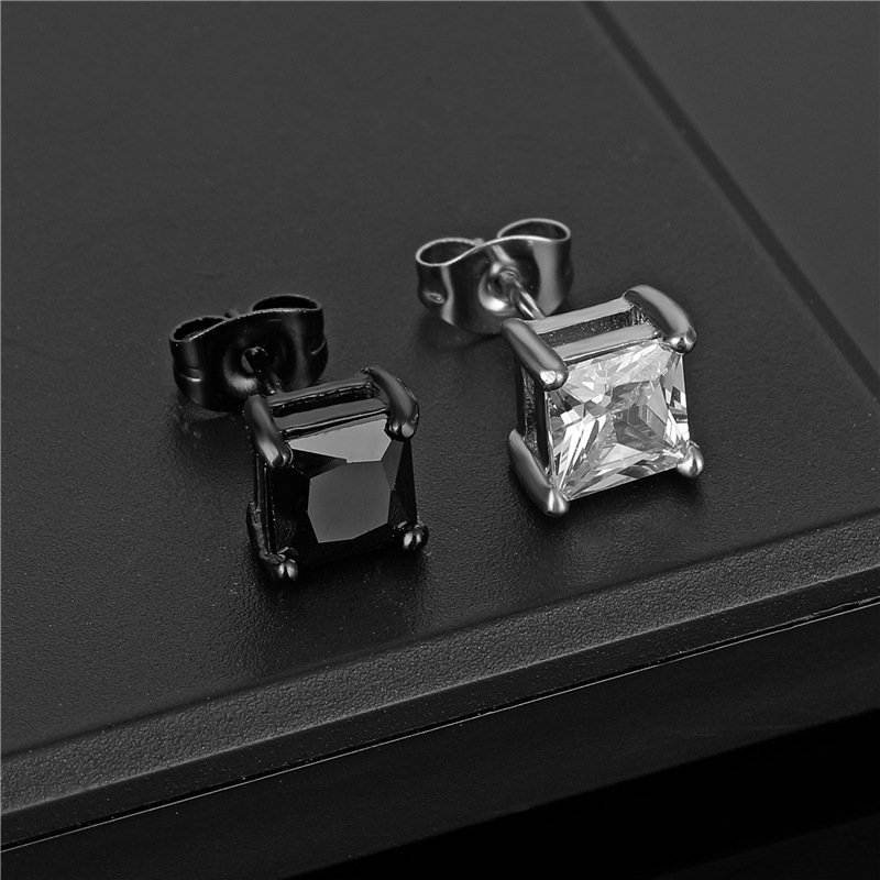 1Pair Crystal Stud Earrings For Men And Women Punk Black Square Stud Earrings Jewelry