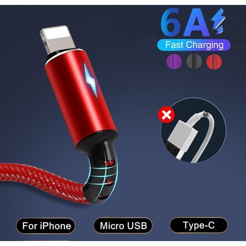 5A Led Light USB Fast Charger Cable for iPhone/iPad For Android Phone Type C Micro USB Samsung Xiaomi Huawei Redmi More Mobile Phone Charging Cable