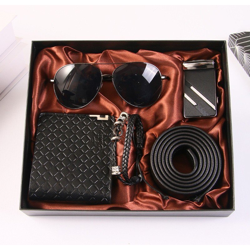 Men's Business Gift Set Sunglasses Wallet Belt Bracelet Father's Day Gift For Dad And Boyfriend