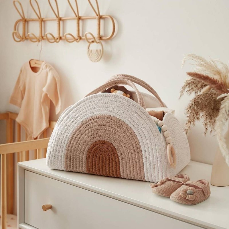 Handwoven Cotton Rope Diaper Bag - Multi-Functional Baby Essentials Organizer With Detachable Strap