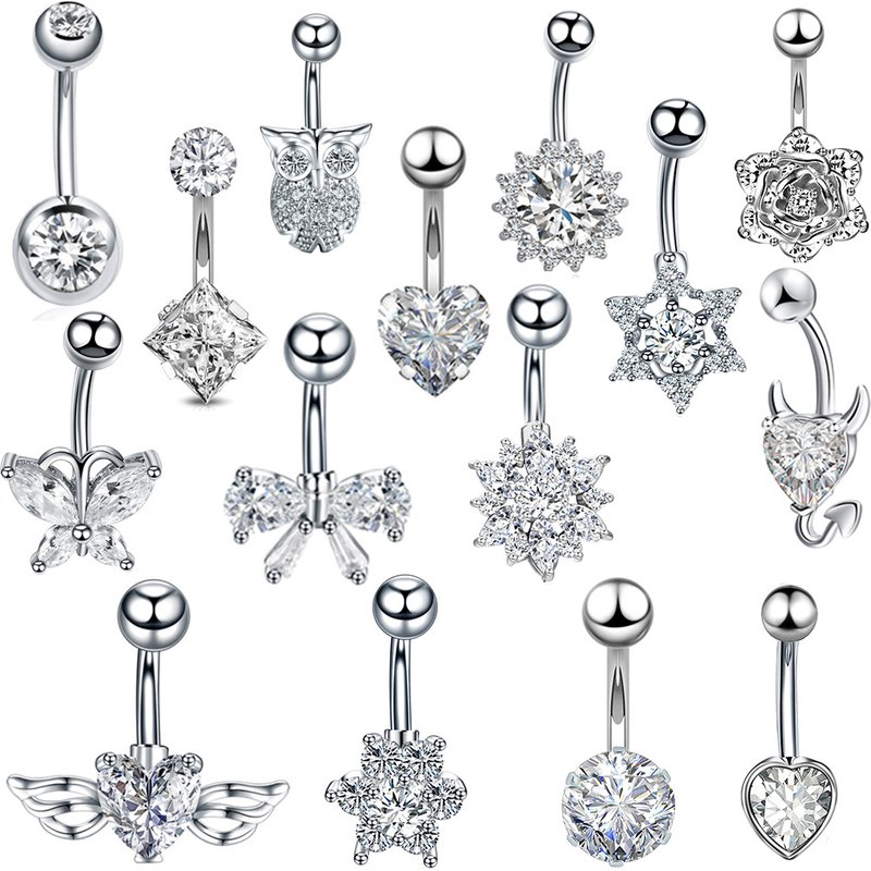 Fashion butterfly owl stainless steel diamond studded nail heart-shaped flower shaped navel ring puncture accessory
