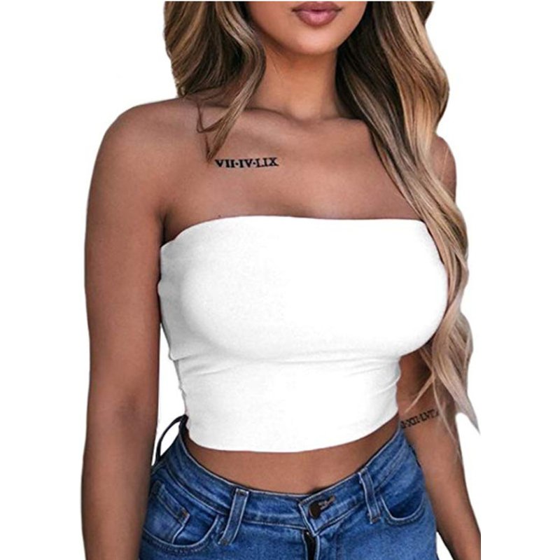 Xomen Women's Wrap Chest Solid Color Tube Top off Shoulder European American Style Short Tight Tights Clothing