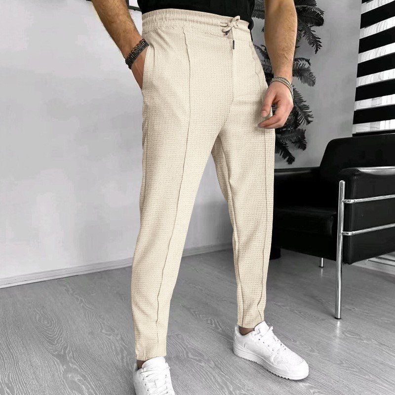 Men's Clothing new men's casual drawstring solid color waffle sports trousers
