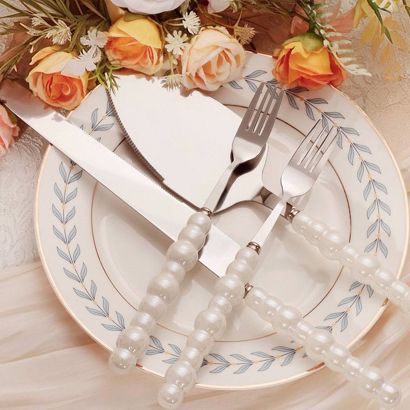 4pcs/5pcs Ceramic Pearl Wedding Cake Knife And Server Set With Forks, Cake Cutting Set,Dinnerware Set Tableware Set Flatware Set