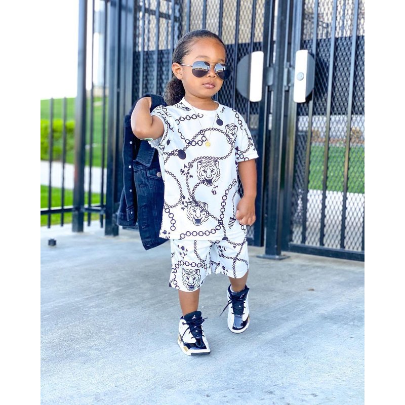 mother&kids clothing new trendy children's hip-hop printed short-sleeved two-piece set