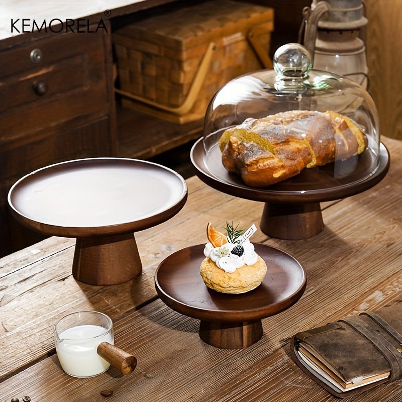 Japanese Wooden Cake Tray Food Storage Box With Glass Lid Kitchen Fruit Cake Dessert Nut Snack Kitchen Storage Box