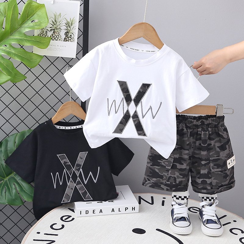 Embroidered Letter Short Sleeve Set 1-2-5 Year Old Baby Clothes Boys' Summer Dress Handsome