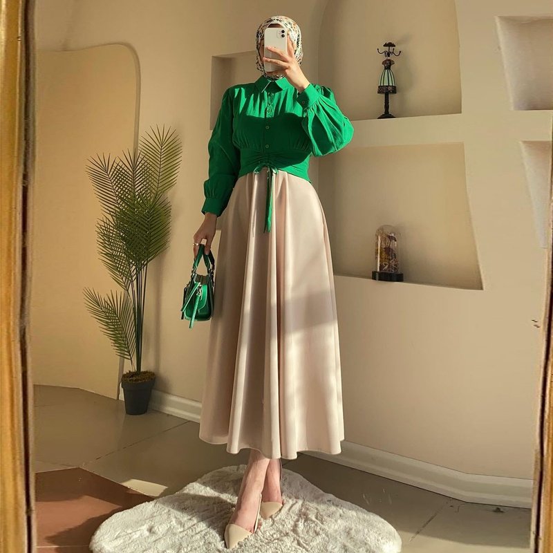 Women's Clothing women's 2024 spring new fashion long-sleeved waist shirt big swing skirt casual suit