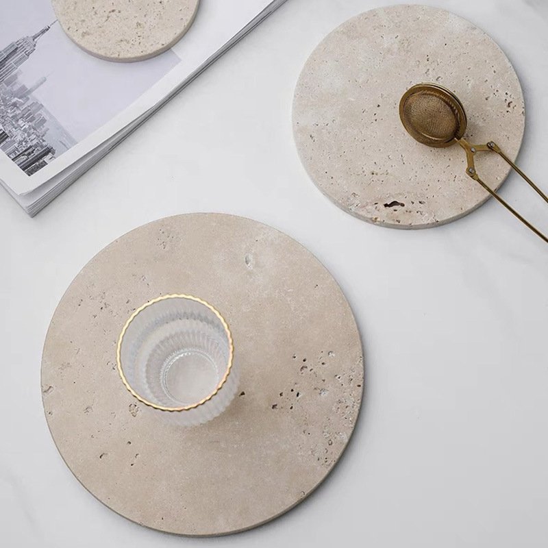 Vintage Natural Travertine Tray - Elegant Home Decor For Hotel Tabletop & Jewelry Display - Heat-Resistant Coaster & Serving Tray