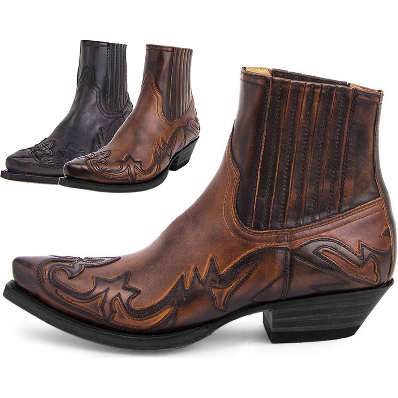 Unisex’s Shoes brushed color pointed high heel western cowboy boots mid calf boots