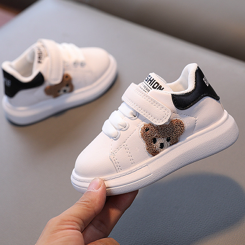 XUANMU Cute Furry Bear Pattern Children Sneakers Flat Heel Baby Girl Shoes Platform Little Boy Running Shoes Kids tenis Shoes X0042