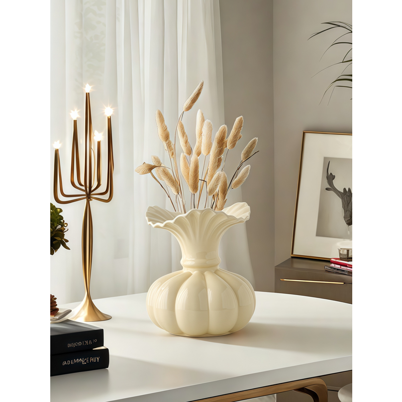 1pc French Creative Cream Style Ins Nordic Design Ceramic Vase Can Be Filled With Water, Flower Arrangement Vase, Multi-scene Ornament Decoration Vase