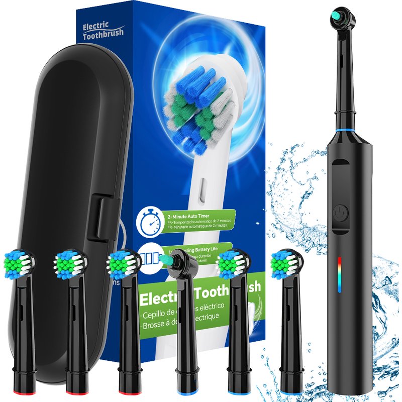 Electric Toothbrush With 6 Brush Heads & Travel Case, Rechargeable Electric Toothbrushes - 3 Modes And 2 Min Timer, Compatible With Oral B Brush Head