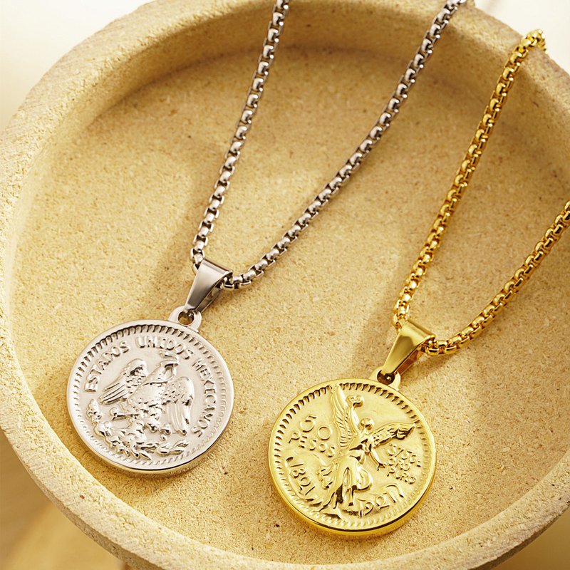 Hip Hop Mexican 50 Pesos Coin Pendant Necklace Fashion Double Sided Relief Commemorative Coin Chain Jewelry
