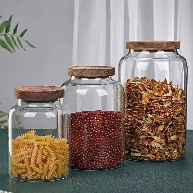 Large Round Glass Storage Jar For Dried Tangerine Peel & Pantry Items - Airtight Kitchen Organizer With Wooden Lid - Bulk Food Container