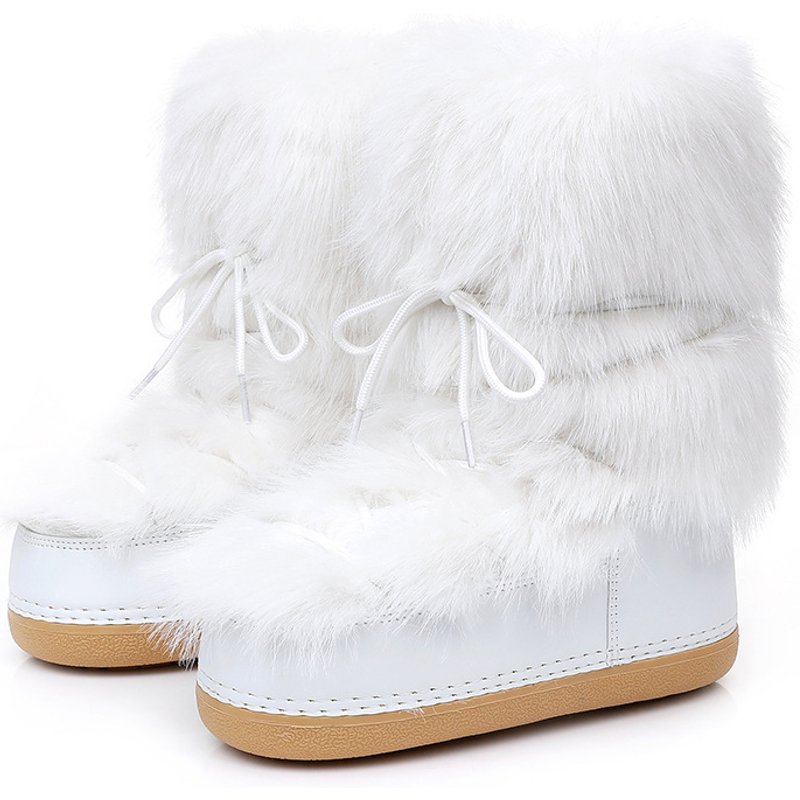 Cross-Border Export Full Wool Upgrade Winter New Space Fashion Ski Moon Women's Mid-Calf Warm Boots