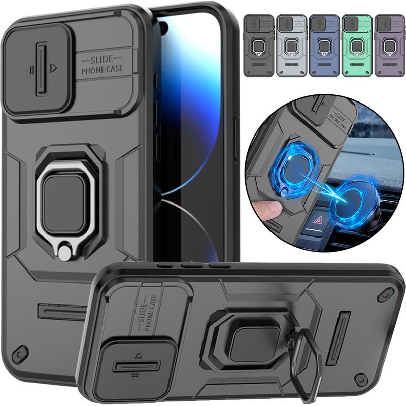 Case For iPhone 15 Pro Max 15 Plus 14 Pro Max 14 13 Pro Max Slide Camera Ring Stand Armor Anti-fall Protection Kickstand