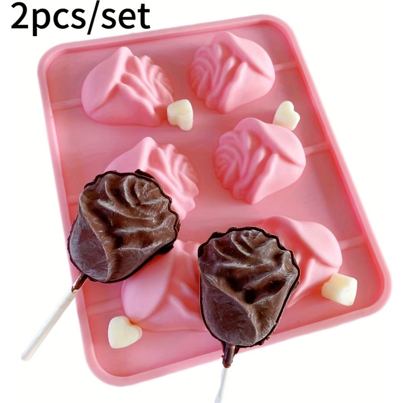 2pcs/set, Non-Stick 3D Rose Silicone Mold for Cake and Dessert Baking, High Temperature Resistant, Pastry Shop Valentine's Day Chocolate Decorations