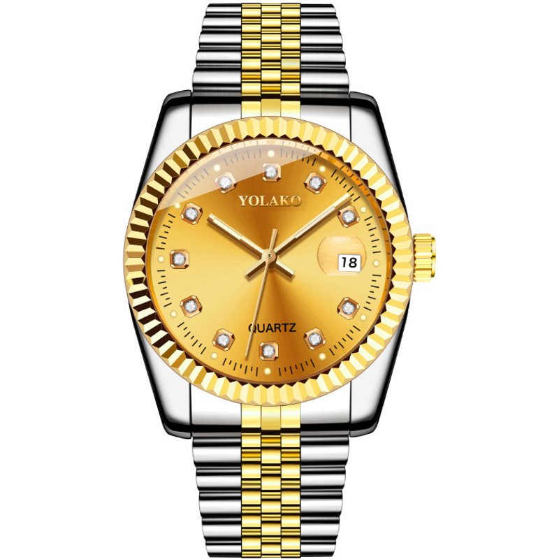 popular fashion Diamond-embedded classic gold watch men's watch men's watch Steel Belt Men's non-mechanical watch