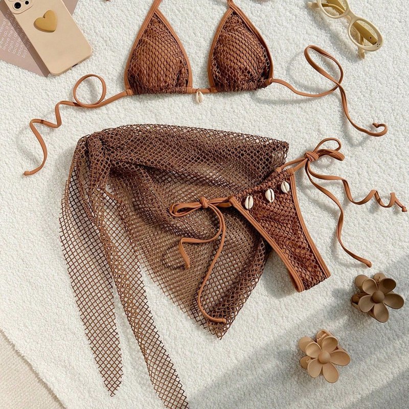 Women's Clothing Bikini Swimsuit Mesh Three Piece Split Bikini Swimsuit