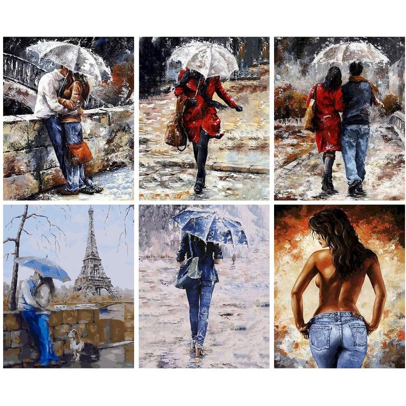 PhotoCustom Oil Painting By Numbers Handpainted Decorative paintings Scenery Of Couple Umbrella Paint For Painting Home Decor