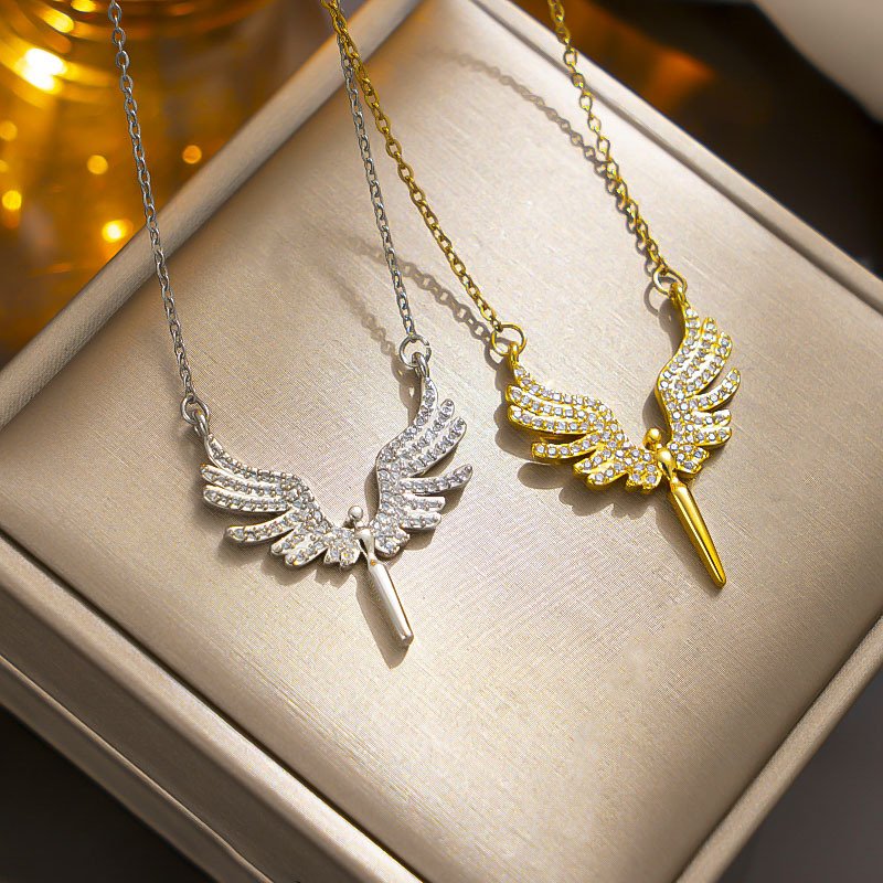Designer's Classic Angel Wings Rainbow Pendant Necklace Water Diamond Necklace Party Wedding Jewelry Women's Gift