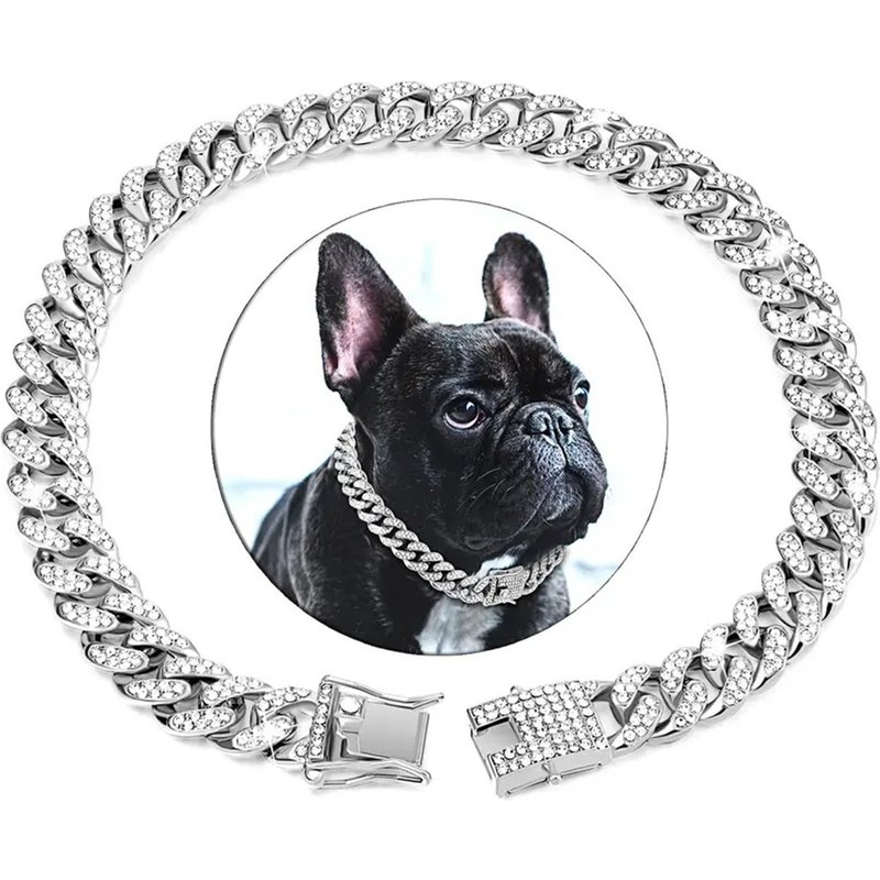Hip Hop Pet Collar Cuban Dog Chain Full Diamond Necklace Buckle Gold Silver