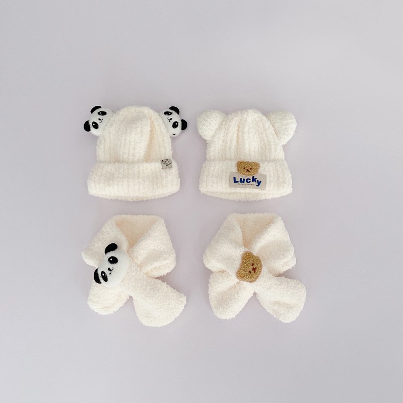 Kids'hats Baby scarf and hat set two-piece autumn and winter cute furry hat windproof warm bib ear protective cold hat