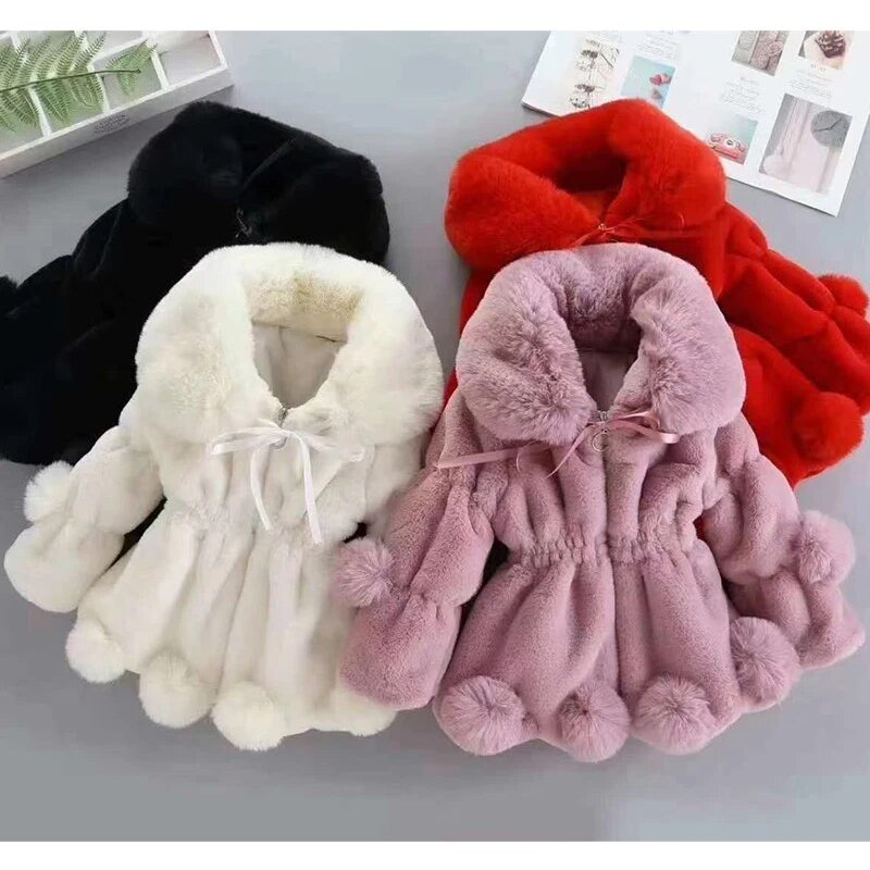 1-7 Year Baby Girls Jacket Autumn Winter Warm Fur Coat For Girls Christmas Princess Outwear Fashion Plush Children Clothing