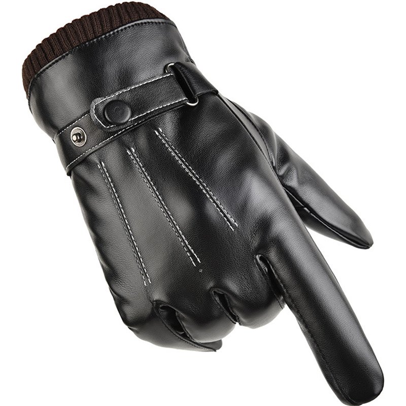 Autumn and winter warm PU leather gloves men's outdoor cycling touch screen gloves plus velvet anti-splash water cycling cold gloves
