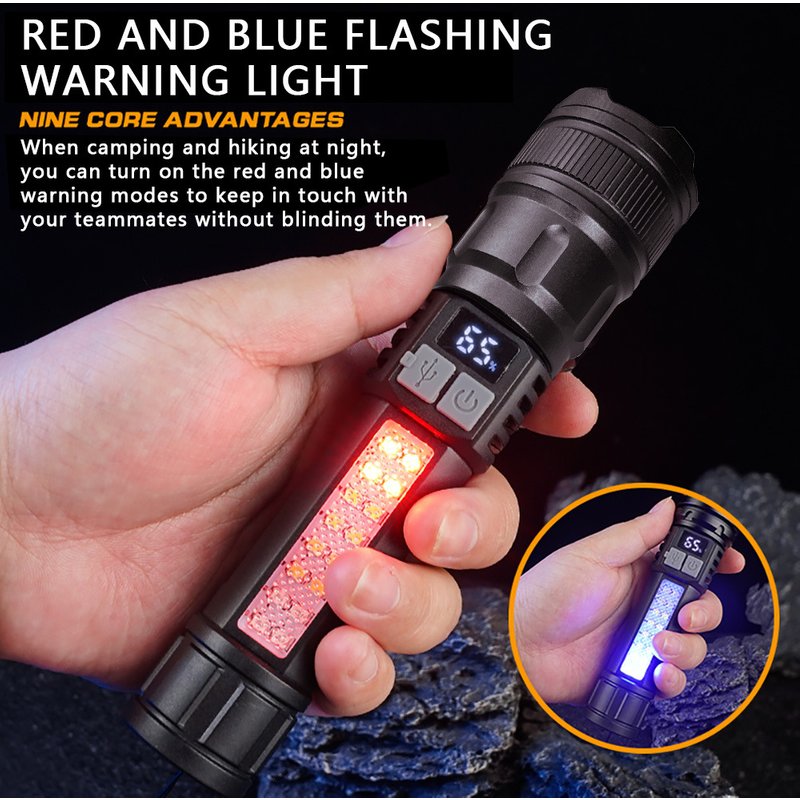 Strong light flashlight typ c rechargeable outdoor lighting flashlight with side light emergency with cob warning side work light