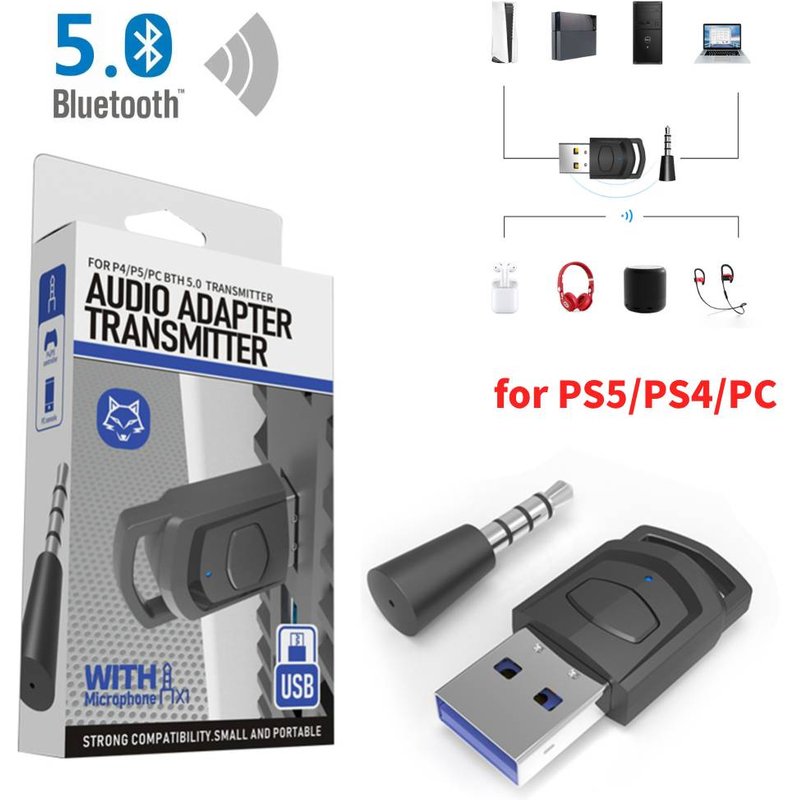 Audio Transmitter Wireless Headphone Adapter Receiver For PS5/PS4 Game Console PC Headset 2 In 1 USB Bluetooth 5.0