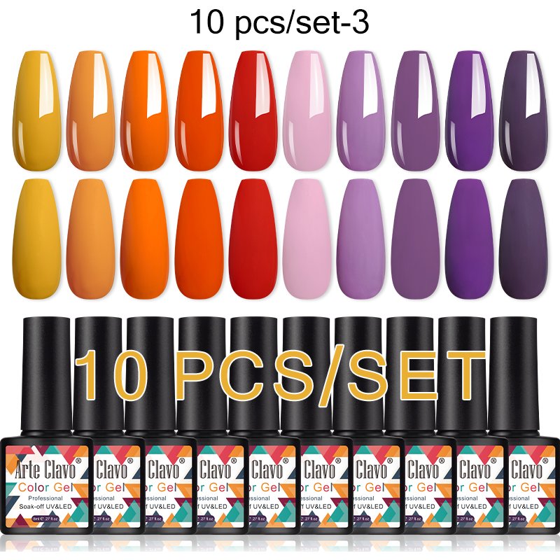 Arte Clavo 10pcs Color Gel Nail Polish Set Semi Permanent UV Gel Varnish All For Manicure Soak Off Nail Lacquer Base Top Coat