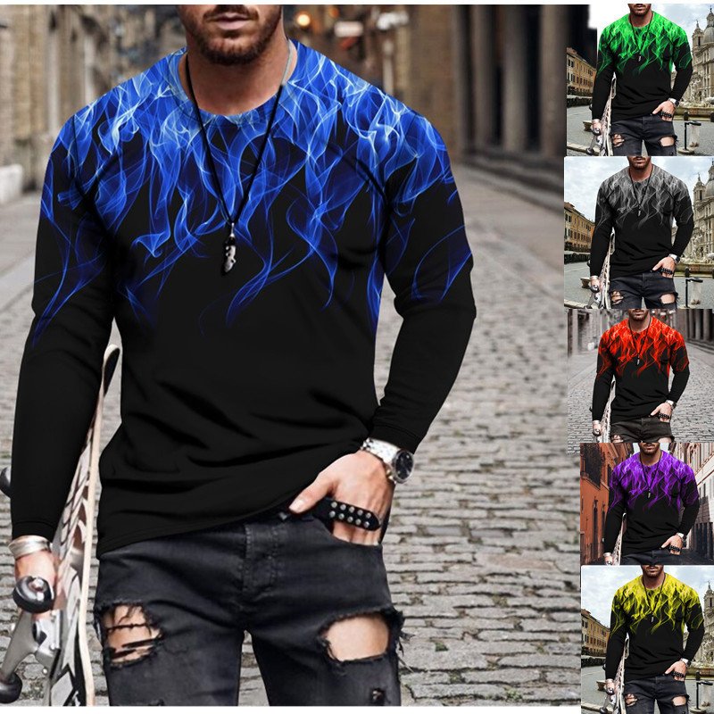 Men's Clothing Men's Flame Printed Minimalist Men's Long Sleeved T-shirt
