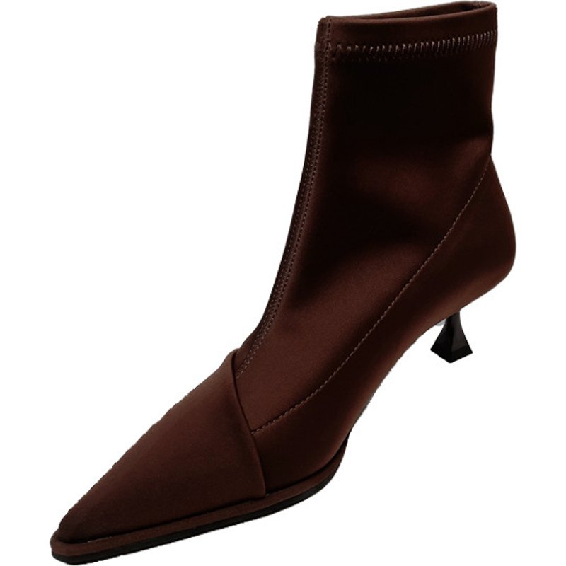 Satin Sleeve Pointed Short Boots Women's Autumn And Winter New Thin Heel Elastic Boots Short Thin Boots