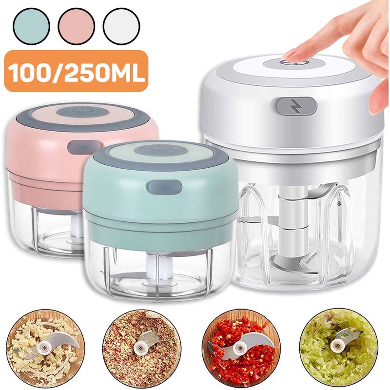 100/250mL Mini Electric Garlic Chopper Vegetable Chili Meat Ginger Masher Machine Sturdy Durable USB Charging Blenders Kitchen