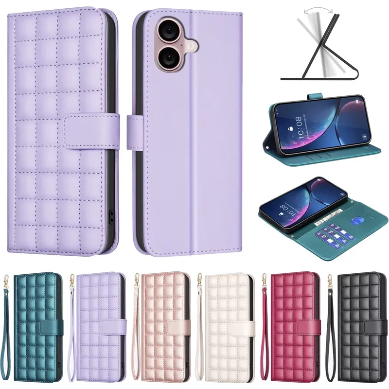 Luxury Wallet Magnetic Flip Leather Wriststrap Case for IPhone 16 Pro Max 15 14 Plus 13 Foldable Card Slot Shockproof Cover